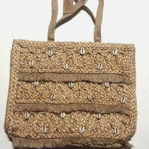 Salt & Umber Hand-Braided Jute & Seashell Tote